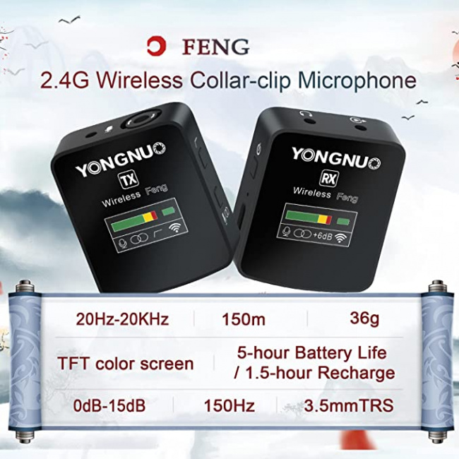 Yongnuo Feng 2.4G беспроводная петличная микрофонная система с передатчиком-приемником - фото2