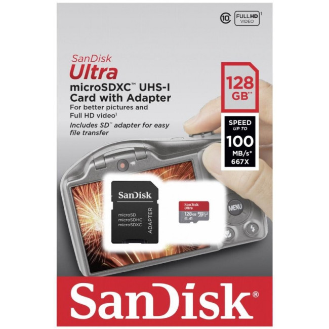 Карта памяти SanDisk Ultra SDHC 128Gb 100Mb/s Class 10 UHS-1 (SDSDUNR-128G-GN3IN) - фото
