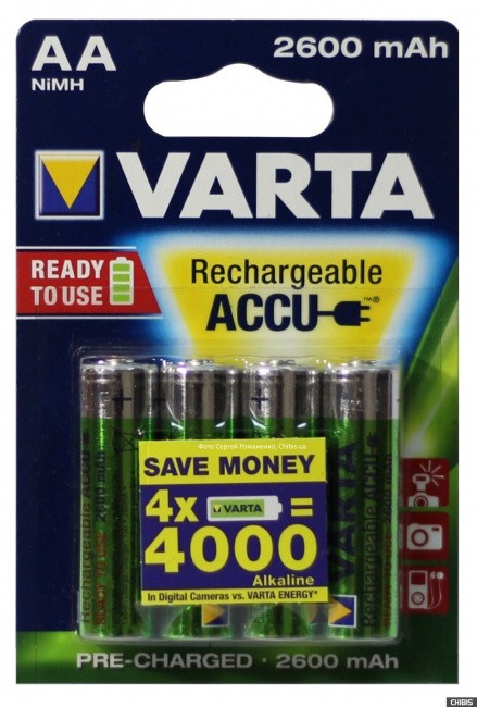 Аккумуляторные батарейки АА Varta 2600 mAh Ni-Mh 4 шт