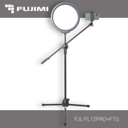 Профессиональная лампа Fujimi FJL-FL12PRO+FTS с мягким заполняющим светом + стойка 133 см с креплением для смартфона- фото