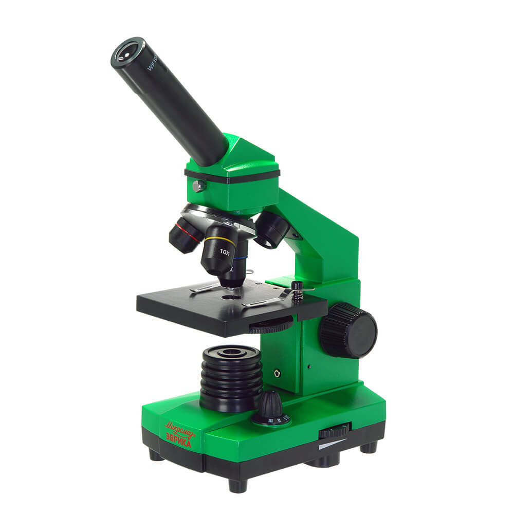 Микроскоп школьный Эврика 40х-400х в кейсе (лайм) - фото